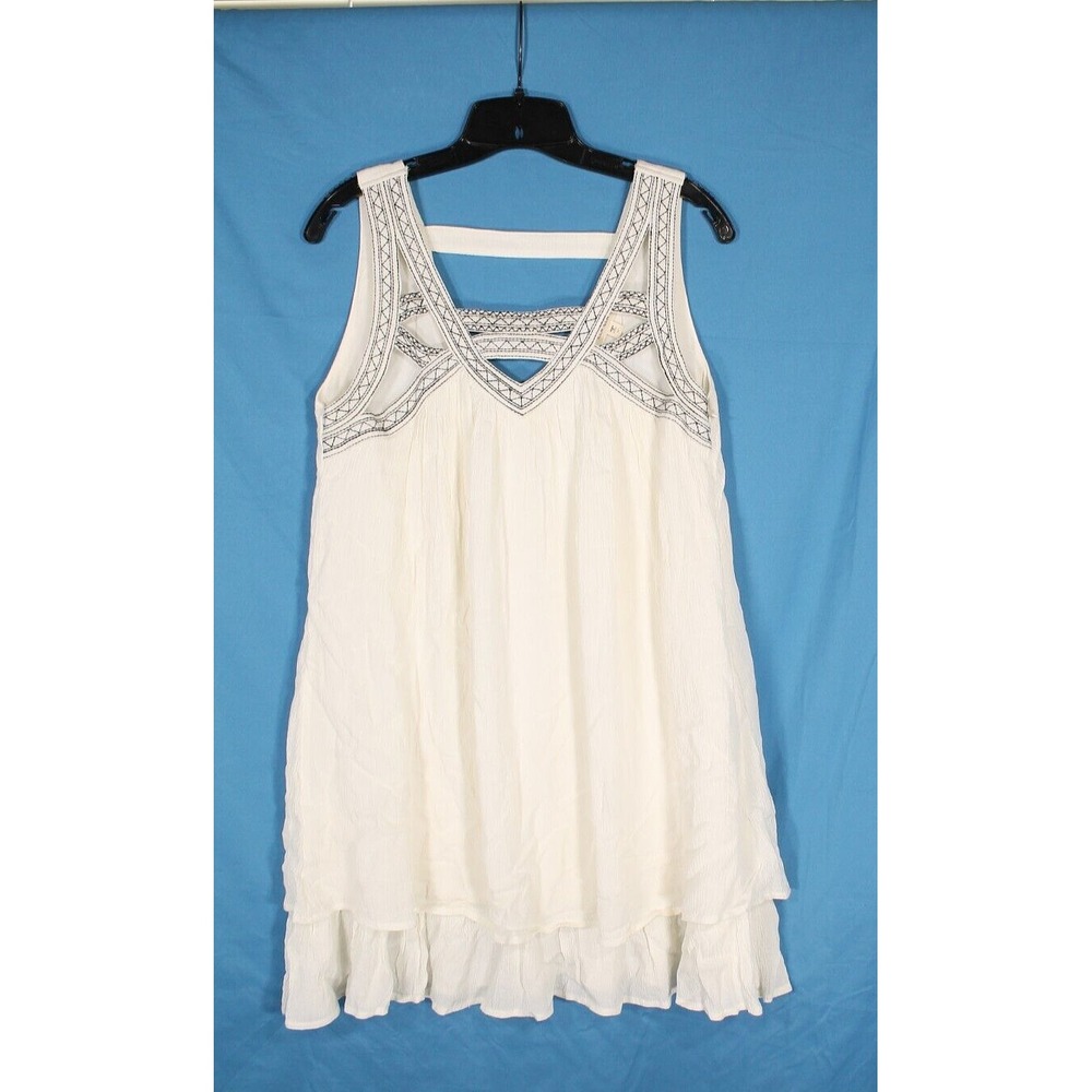 ILLA ILLA Lined CREPE Ivory EBROIDERED CUT-OUT V-Neck A-LINE DRESS/TUNIC TOP M
